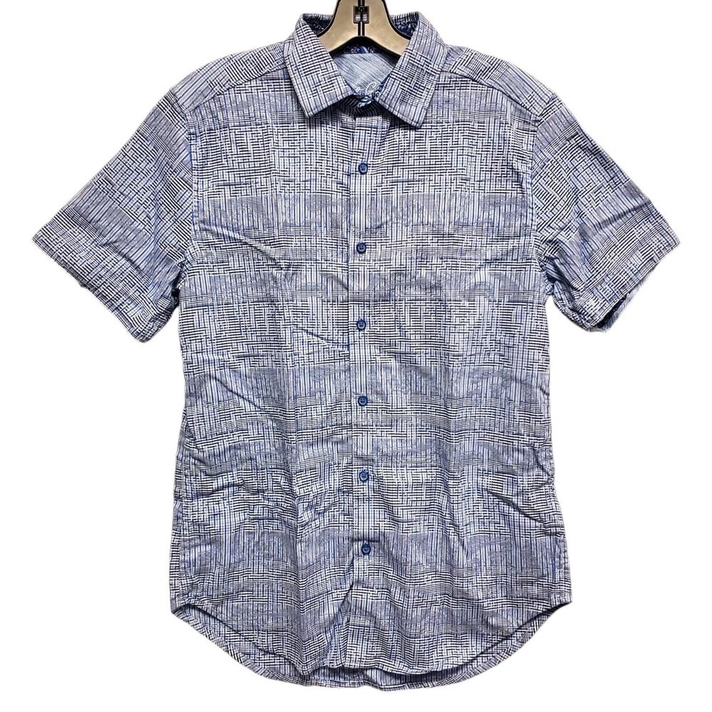 ROBERT GRAHAM Shirt Mens Small Blue Striped Geometric Button Up Casual Vacation